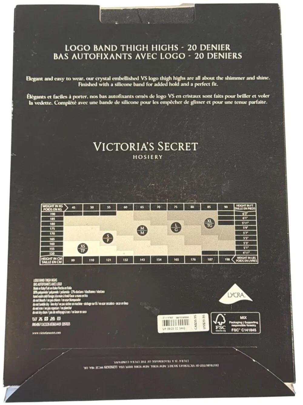 Victoria's Secret Black Crystal Logo Band Thigh Highs Hosiery SMALL NWT